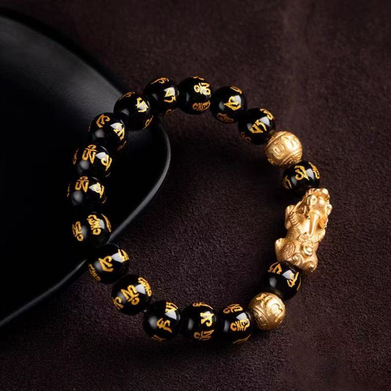 Black Obsidian Pixiu Bracelet | Wealth Attraction & Evil Protection Energy Bead Bracelet