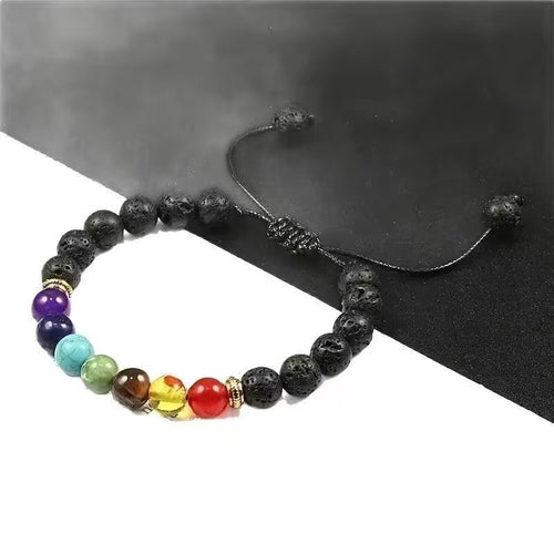 7 Chakra Lava Stone Bracelet — Energy Balancing, Emotional Healing & Stress Relief | Adjustable