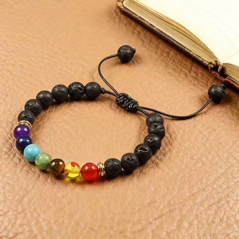 7 Chakra Lava Stone Bracelet — Energy Balancing, Emotional Healing & Stress Relief | Adjustable