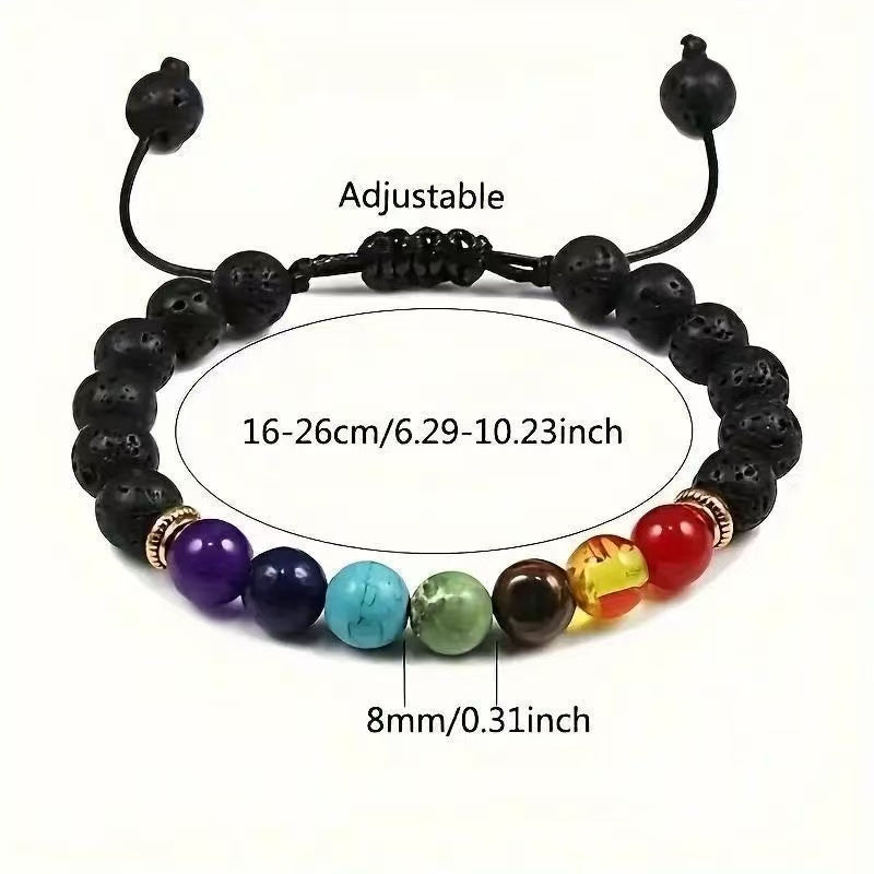 7 Chakra Lava Stone Bracelet — Energy Balancing, Emotional Healing & Stress Relief | Adjustable
