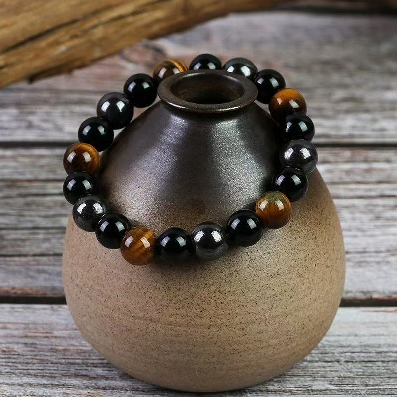 Tiger Eye, Black Obsidian & Hematite Triple Protection Bracelet — Strength, Grounding & Positive Energy