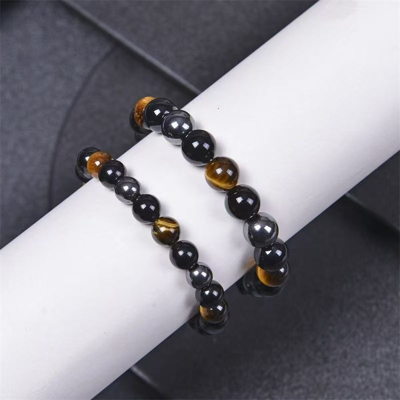 Tiger Eye, Black Obsidian & Hematite Triple Protection Bracelet — Strength, Grounding & Positive Energy