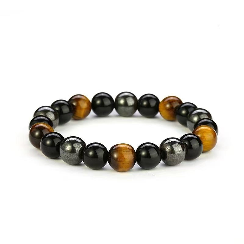 Tiger Eye, Black Obsidian & Hematite Triple Protection Bracelet — Strength, Grounding & Positive Energy