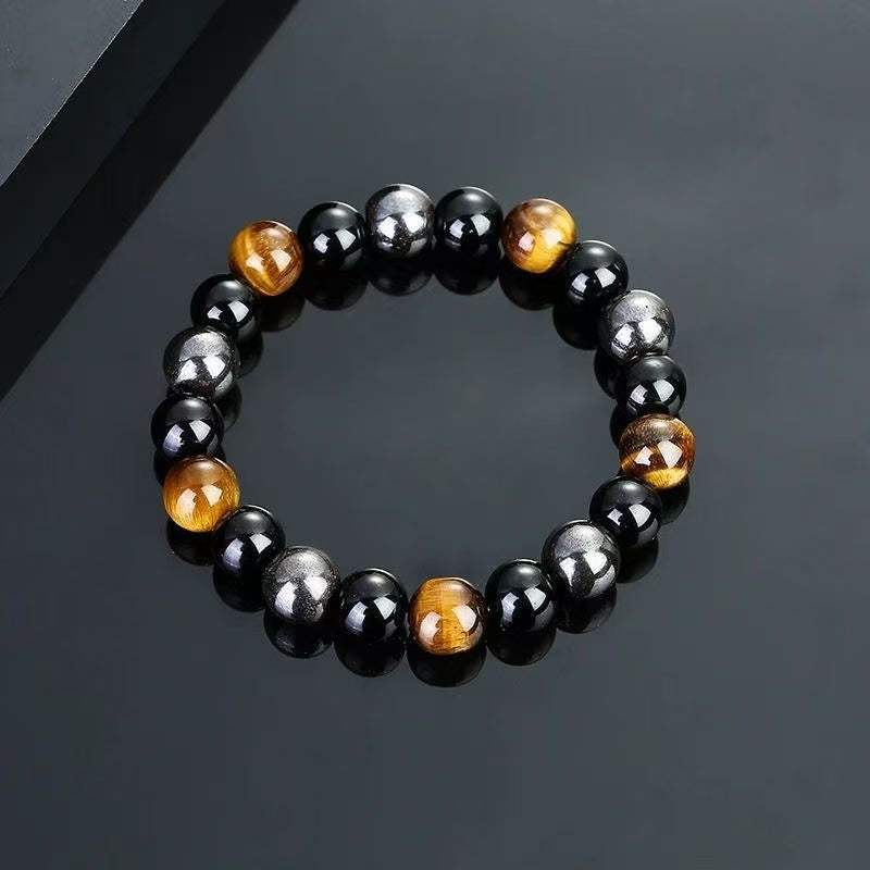 Tiger Eye, Black Obsidian & Hematite Triple Protection Bracelet — Strength, Grounding & Positive Energy