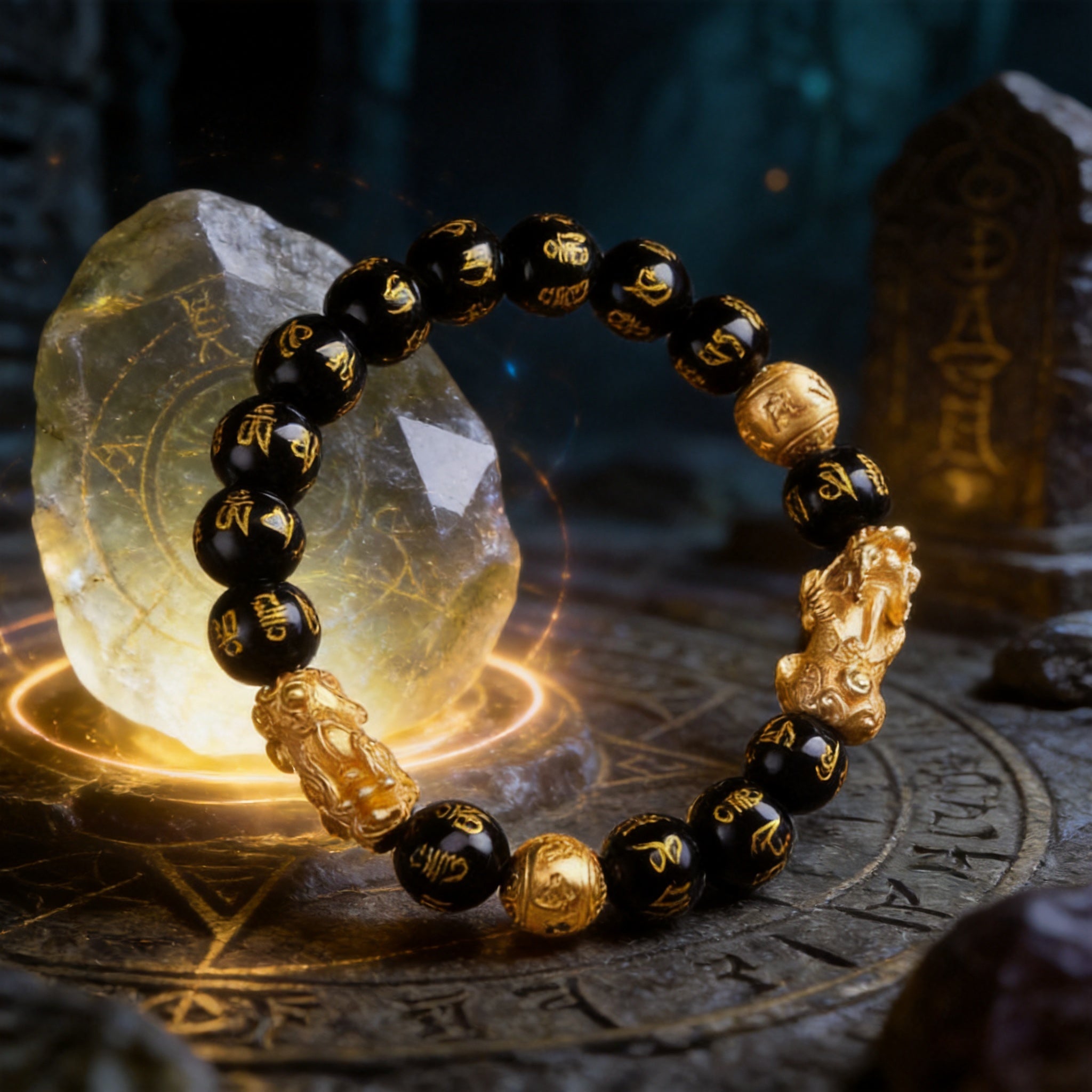 Black Obsidian Pixiu Bracelet | Wealth Attraction & Evil Protection Energy Bead Bracelet