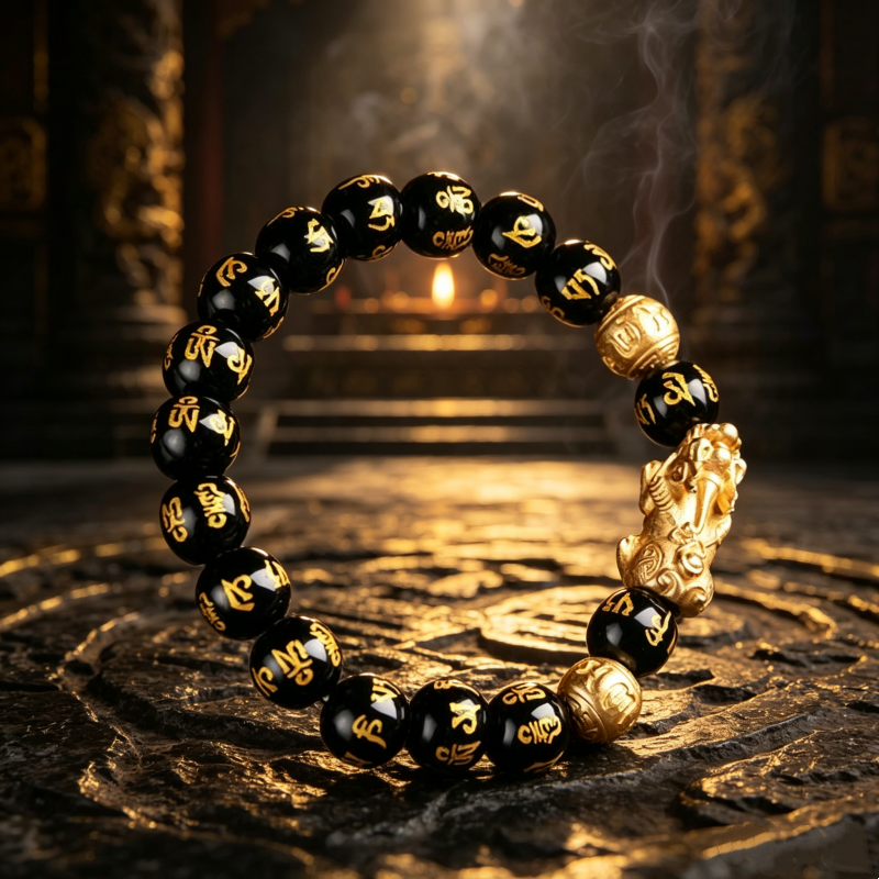 Black Obsidian Pixiu Bracelet | Wealth Attraction & Evil Protection Energy Bead Bracelet