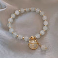 White Cat Eye Stone Bracelet — Lucky Cat Charm
