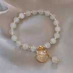 White Cat Eye Stone Bracelet — Lucky Cat Charm