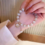 White Cat Eye Stone Bracelet — Lucky Cat Charm