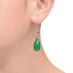 Green Jade Teardrop Drop Earrings with Crystal Halo
