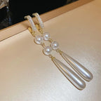 Pearl & Crystal Hoop Long Teardrop Earrings — Elegant Drop Chain