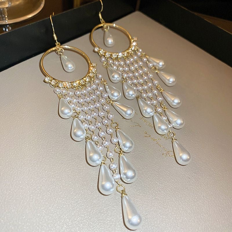 Crystal Teardrop Chandelier Hoop Earrings — Cascading Fringe Drop