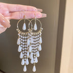 Crystal Teardrop Chandelier Hoop Earrings — Cascading Fringe Drop