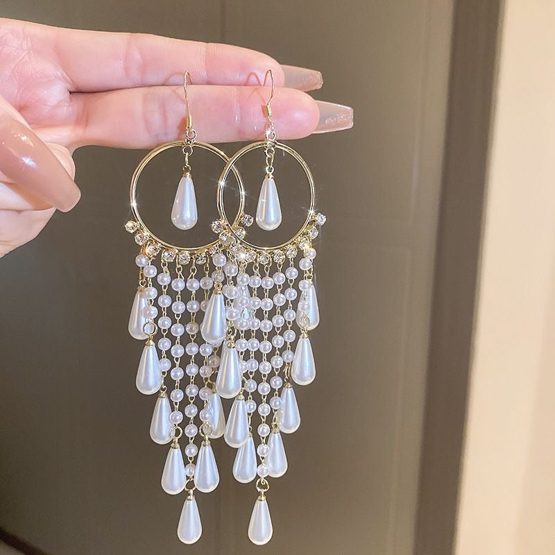 Crystal Teardrop Chandelier Hoop Earrings — Cascading Fringe Drop