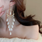 Crystal Teardrop Chandelier Hoop Earrings — Cascading Fringe Drop