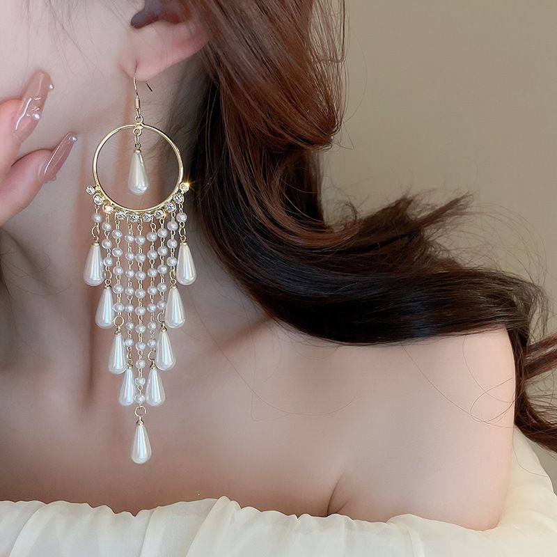 Crystal Teardrop Chandelier Hoop Earrings — Cascading Fringe Drop