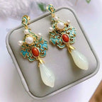 White Jade & Pearl Cloisonné Enamel Drop Earrings — Dynasty Heritage Collection