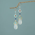 White Jade & Enamel Auspicious Cloud Drop Earrings — Dynasty Hanfu Style