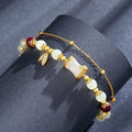 White Jade & Red Agate Bracelet | 24K Gold Bamboo Charm Adjustable