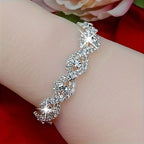 Silver Full Crystal Wave Bracelet | Bridal CZ Statement Chain Bracelet