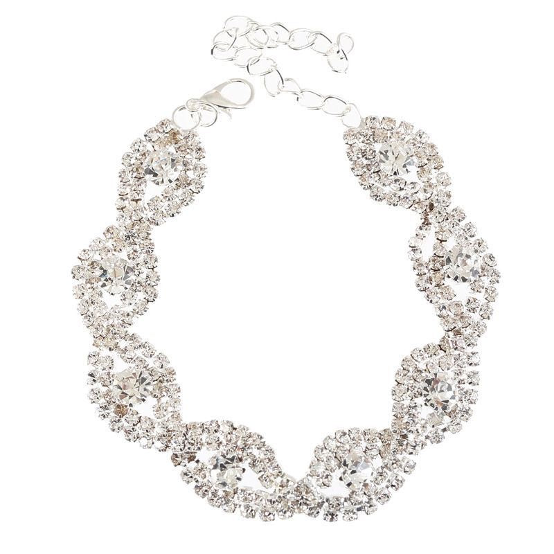 Silver Full Crystal Wave Bracelet | Bridal CZ Statement Chain Bracelet