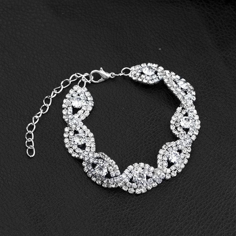Silver Full Crystal Wave Bracelet | Bridal CZ Statement Chain Bracelet