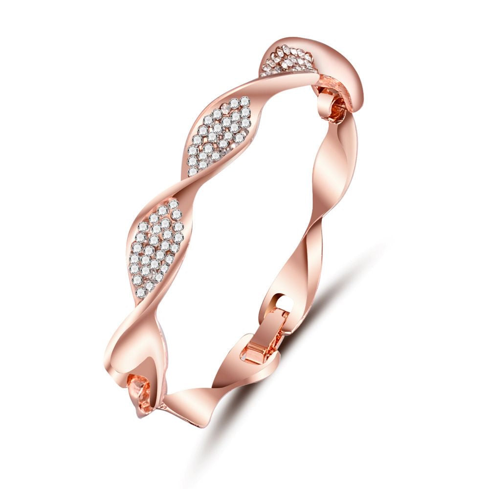 Rose Gold Twisted CZ Bangle | Pavé Crystal Infinity Twist Bracelet