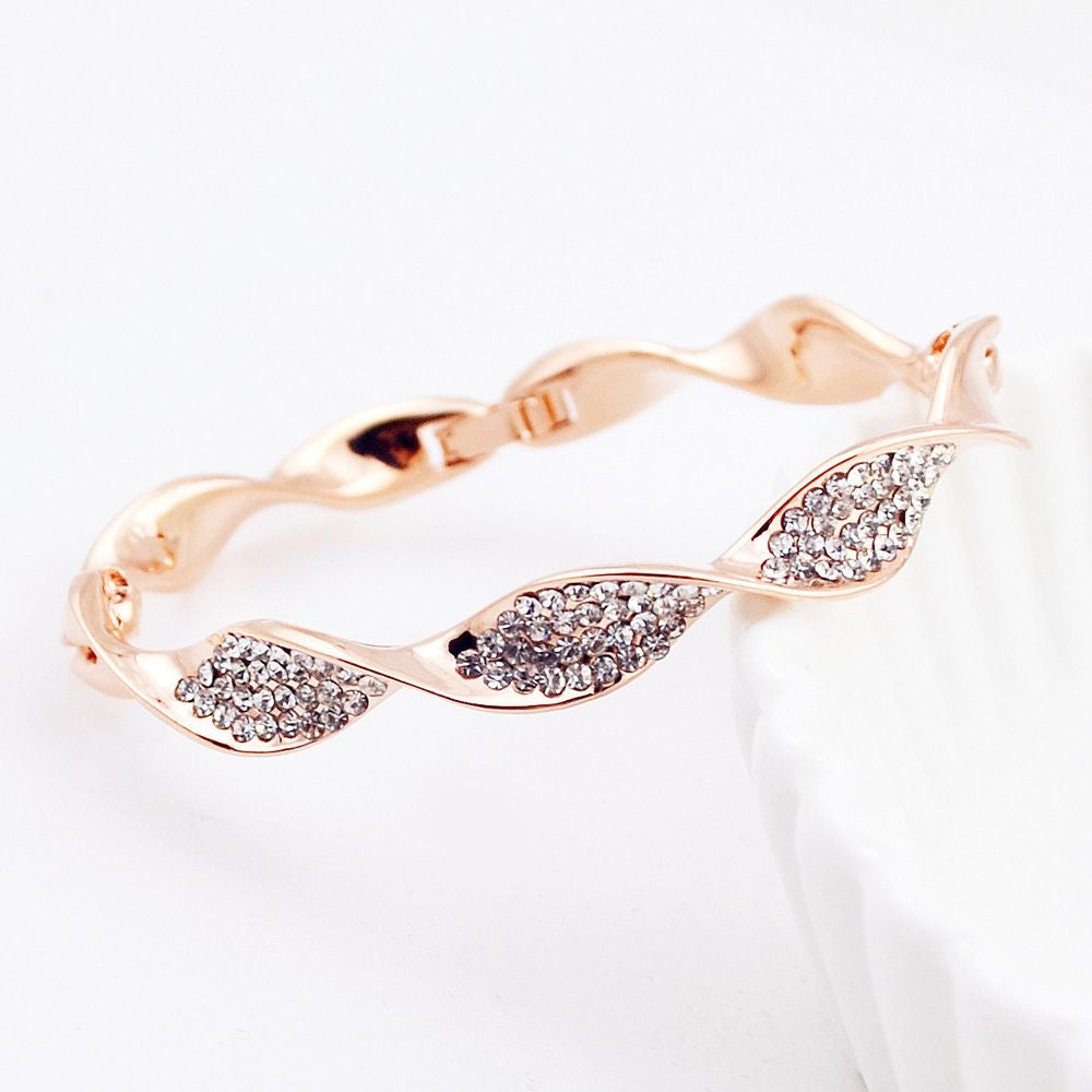 Rose Gold Twisted CZ Bangle | Pavé Crystal Infinity Twist Bracelet