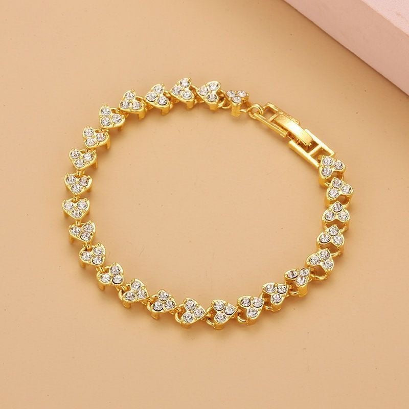 Gold CZ Heart Tennis Bracelet | Full Pavé Crystal Heart Link Chain