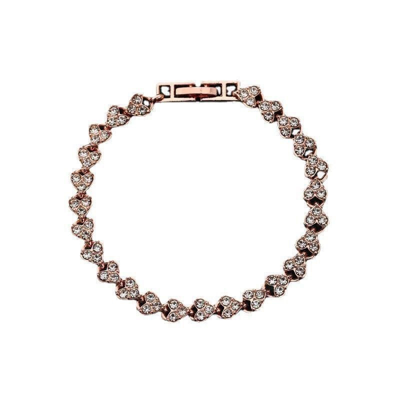Gold CZ Heart Tennis Bracelet | Full Pavé Crystal Heart Link Chain
