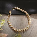 Gold CZ Heart Tennis Bracelet | Full Pavé Crystal Heart Link Chain