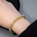 Gold CZ Heart Tennis Bracelet | Full Pavé Crystal Heart Link Chain