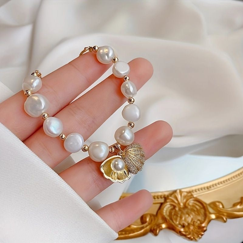 Baroque Freshwater Pearl Bracelet | Gold Heart Charm Adjustable Slider