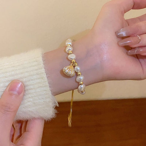 Baroque Freshwater Pearl Bracelet | Gold Heart Charm Adjustable Slider