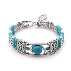 Turquoise Boho Beaded Bracelet | Vintage Silver Filigree Multi-Strand