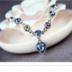 Blue Crystal Heart Charm Bracelet | Silver-Tone Ocean Blue Tennis Bracelet