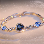 Blue Crystal Heart Charm Bracelet | Silver-Tone Ocean Blue Tennis Bracelet
