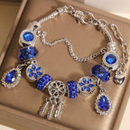 Blue Crystal Charm Bracelet | Silver-Tone Pandora-Style Statement Jewelry