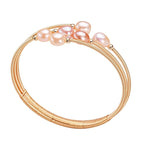 Pink Freshwater Pearl Gold Wire Bangle | Handcrafted Luxury Bracelet