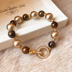 Gold-Plated Tiger Eye & Shell Pearl Bracelet | Handcrafted Luxury