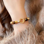 Gold-Plated Tiger Eye & Shell Pearl Bracelet | Handcrafted Luxury